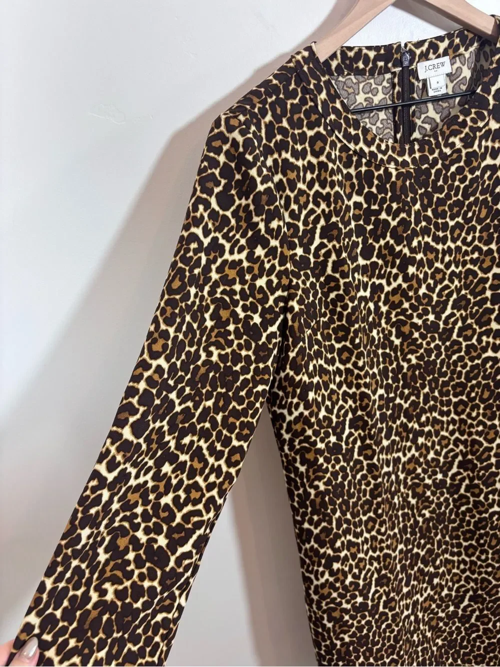 J. Crew Leopard Cheetah Animal Print Shift Dress K2150 Size 8 long sleeve
